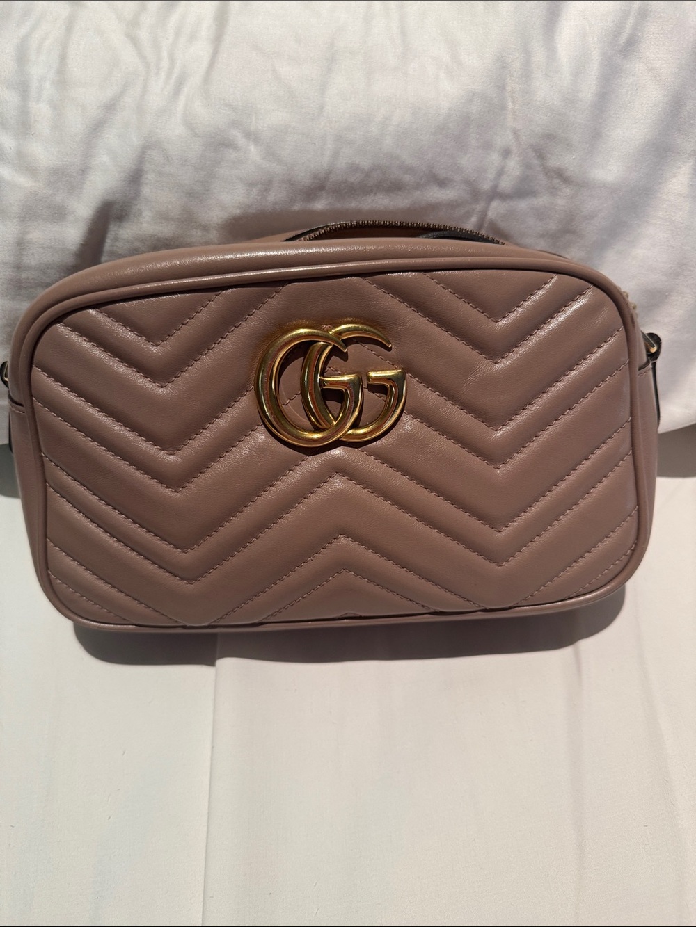 Gucci Quilted Leather Crossbody Bag in Taupe Pink - Picture 1 of 3